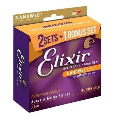 Elixir Nanoweb Phosphor Bronze Custom Light 3-PACK Guitar strings