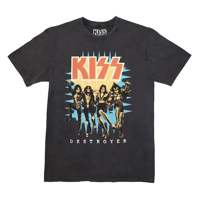 Kiss T-Shirt Destroyer 3D Logo Stone Wash Unisex Charcoal Grey