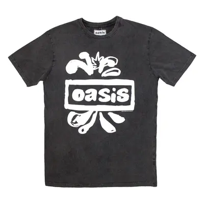 Oasis T-Shirt Logo Splat Stone Wash Unisex Charcoal Grey