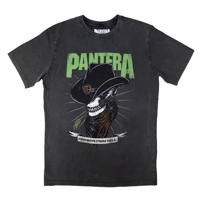 Pantera T-Shirt Skeleton Cowboy Stone Wash Unisex Charcoal Grey