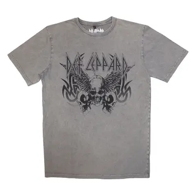 Def Leppard T-Shirt Tribal Skull Stone Wash Unisex Grey