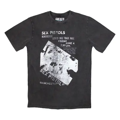 Sex Pistols T-Shirt Manchester Flyer Stone Wash Unisex Charcoal Grey