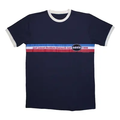 Oasis T-Shirt Tour Horizontal Stripes Ringer Unisex Navy Blue