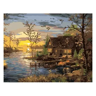 Zuty Painting by Numbers Pier And Cottage By The Lake And Sunset (Abraham Hunter)