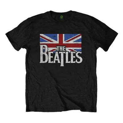 The Beatles T-Shirt Drop T Logo & Vintage Flag Unisex Black