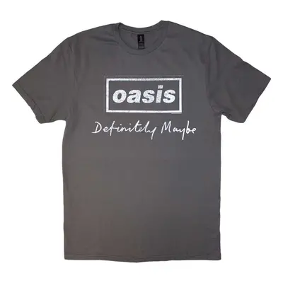 Oasis T-Shirt Definitely Maybe Distressed Text Logo Unisex Charcoal Grey