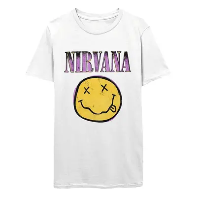 Nirvana T-Shirt Xerox Happy Face Pink Unisex White