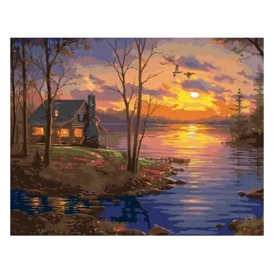 Zuty Painting by Numbers Lake, Hut And Sunset (Abraham Hunter)