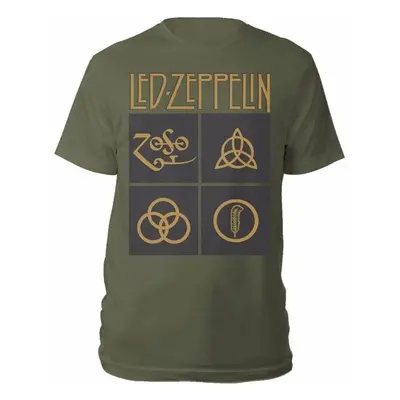 Led Zeppelin T-Shirt Gold Symbols in Black Square Unisex Green