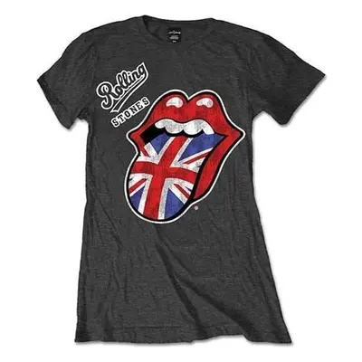 The Rolling Stones T-Shirt Vintage British Tongue Womens Charcoal Grey