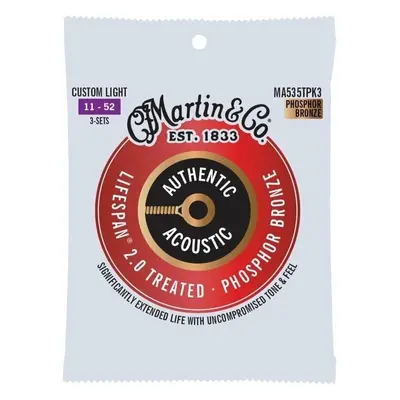 Martin Authentic Lifespan 2.0 92/8 Phosphor Bronze Custom Light 3-Pack Guitar strings