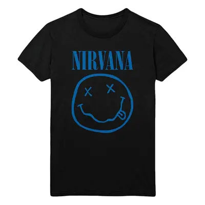 Nirvana T-Shirt Blue Happy Face Unisex Black