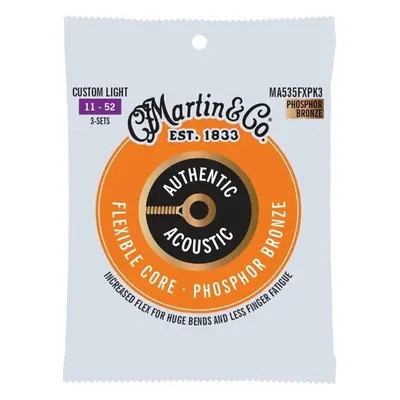 Martin Authentic Flexible Core 92/8 Phosphor Bronze Custom Light 3-Pack Guitar strings