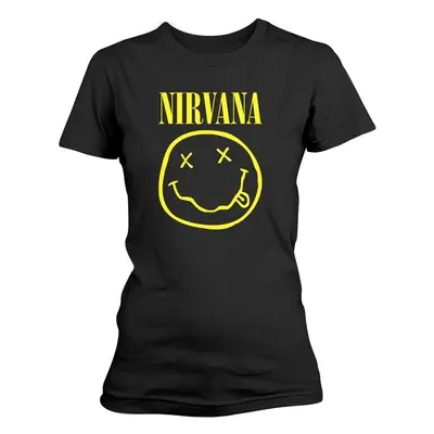 Nirvana T-Shirt Yellow Happy Face Womens Black