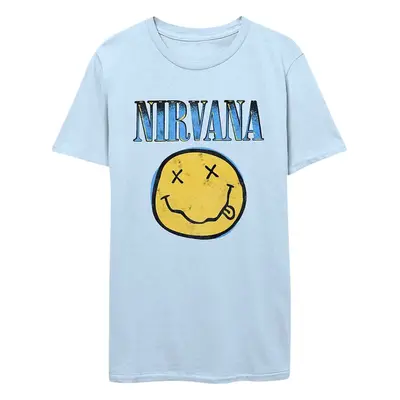 Nirvana T-Shirt Xerox Happy Face Blue Unisex Light Blue