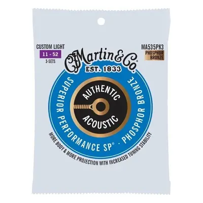 Martin Authentic SP 92/8 Phosphor Bronze Custom Light 3-Pack Guitar strings