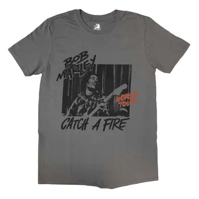 Bob Marley T-Shirt Catch A Fire World Tour Unisex Charcoal Grey