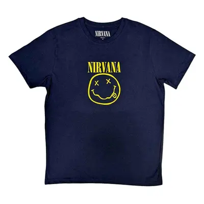 Nirvana T-Shirt Yellow Happy Face Unisex Navy Blue