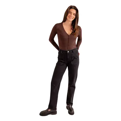 Women's black mid-rise cotton comfort mom jeans F.A.M. Paris Marie