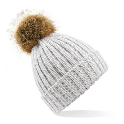 Thick faux fur pom pom beanie for women Beechfield