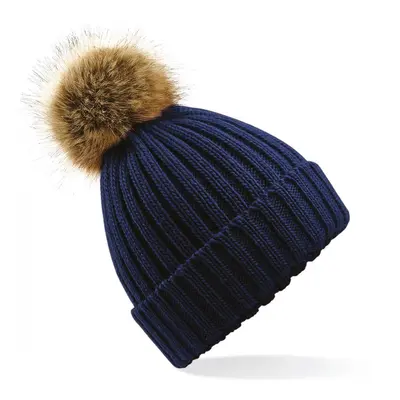 Thick faux fur pom pom beanie for women Beechfield