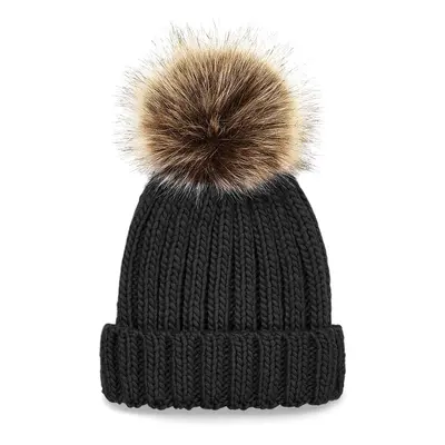 Thick faux fur pom pom beanie for women Beechfield