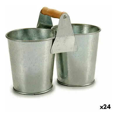 Planter Ibergarden D60088-B Brown Silver Wood Zinc Double 20 x 15 x 10,2 cm (24 Units)