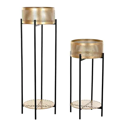 Set of pots DKD Home Decor Black Golden Metal 30 x 30 x 101 cm (2 Units)