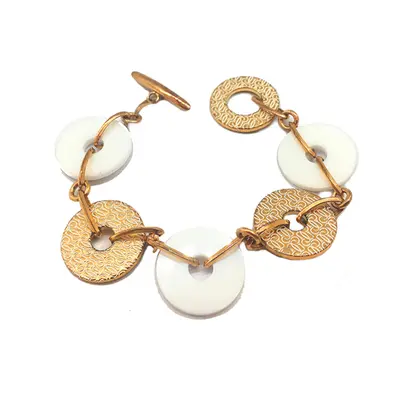 Ladies'Bracelet Guess CWB10902 Ceramic Golden Steel White Steel/Ceramic (21 cm)