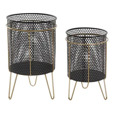 Set of Planters DKD Home Decor Black Golden Metal Loft 36 x 36 x 58 cm