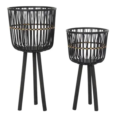 Set of pots DKD Home Decor Black Bamboo Colonial 36 x 36 x 78 cm (2 Units)