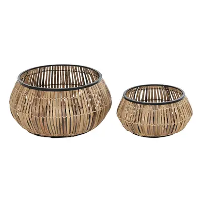 Set of pots DKD Home Decor Black Natural Metal Rattan Squared Bali 50 x 50 x 25.4 cm (2 Units)