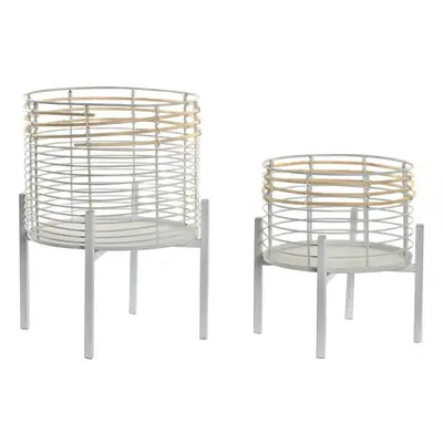 Set of pots DKD Home Decor White Natural Metal Rattan Squared 25 x 25 x 32 cm (2 Units)