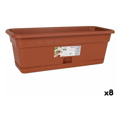 Planter with Dish Dem Squares Rectangular Brown 50 x 20 cm (8 Units)