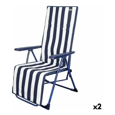 Sun-lounger Aktive White Navy Blue Reclining Striped 147 x 70 x 48 cm (2 Units)