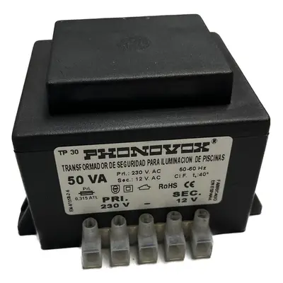 Safety transformer for swimming pool lighting PHONOVOX tp31050 50 VA 12 V 230 V 50-60 Hz 9,8 x 7