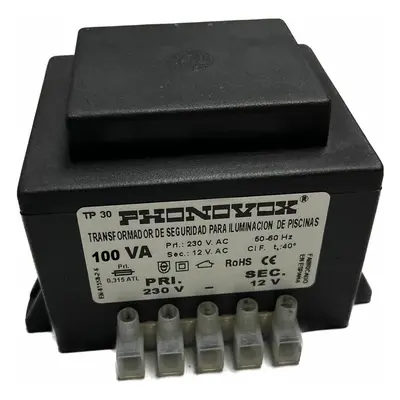 Safety transformer for swimming pool lighting PHONOVOX tp31100 100 VA 12 V 230 V 50-60 Hz 9,8 x 