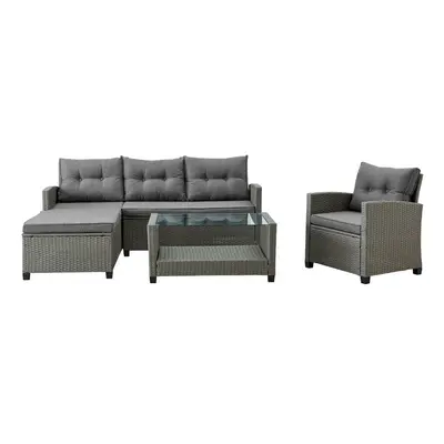 Garden sofa DKD Home Decor Grey 120 x 65 x 77 cm 163 x 45 x 84 cm synthetic rattan Tempered Glas