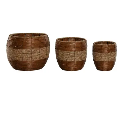 Set of Planters Home ESPRIT Natural Metal Fibre Tropical 33 x 33 x 30 cm