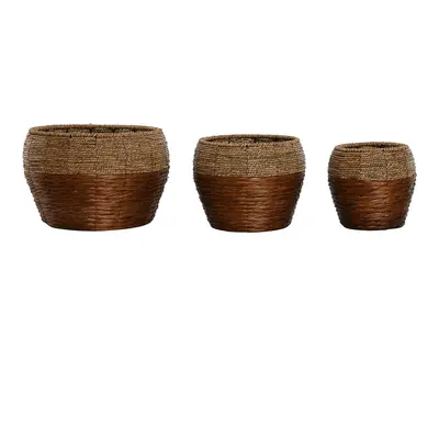 Set of Planters Home ESPRIT Natural Metal Fibre Tropical 32 x 32 x 23 cm