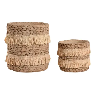 Set of Planters Home ESPRIT Brown Raffia Cement Tropical 23 x 22 x 25 cm