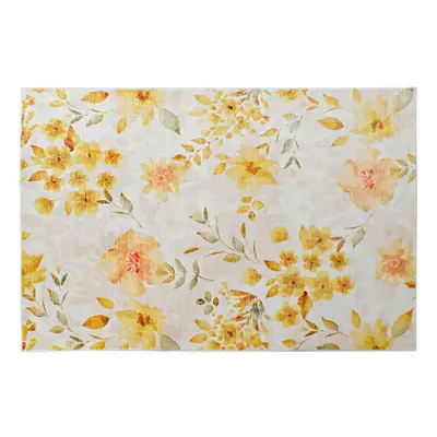 Carpet DKD Home Decor Yellow White Polyester Cotton Flowers (120 x 180 x 0.5 cm)