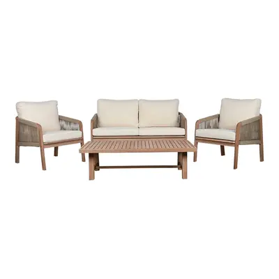 Table Set with 3 Armchairs Home ESPRIT Brown Rope Acacia 138 x 79 x 83 cm