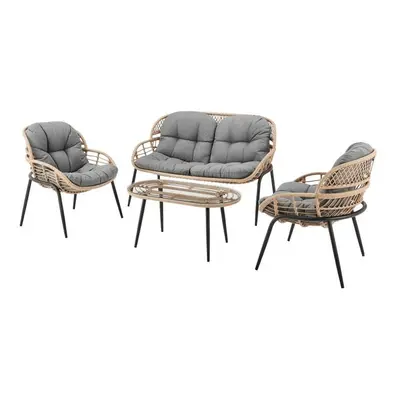 Table Set with 3 Armchairs DKD Home Decor Grey Metal Crystal synthetic rattan 130 x 76 x 83 cm