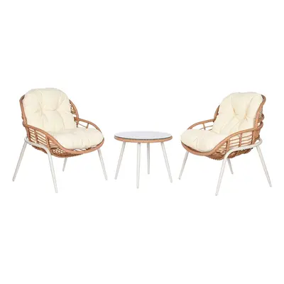 Table Set with 2 Armchairs Home ESPRIT White Beige Grey Metal Crystal synthetic rattan 55 x 55 x