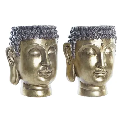 Planter DKD Home Decor Gray Golden Buddha Resin Oriental (2 Units)