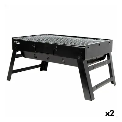 Barbecue Portable Aktive Rectangular Black 50 x 23 x 30 cm (2 Units)