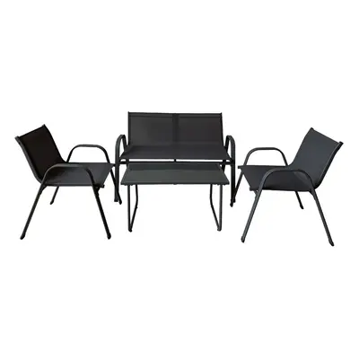 Marbueno Garden Table and Chairs Set Black Steel Textilene 10468