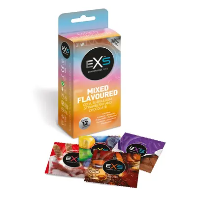 EXS Mixed Flavoured Condoms - 12 Pack Regular Fit. Cola, Chocolate, Strawberry Sundae, Bubblegum