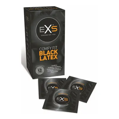 EXS Black Latex Condoms - 12 Pack Multipack. 0.056mm Thickness. Odourless, Tasteless